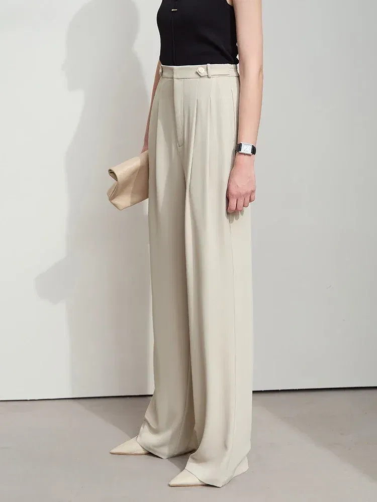 Amii Minimalist 2025 Spring New Women's Solid Versatile Drape Pleated Wide Leg Pants Casual Loose Commuter Suit Pants 12521041