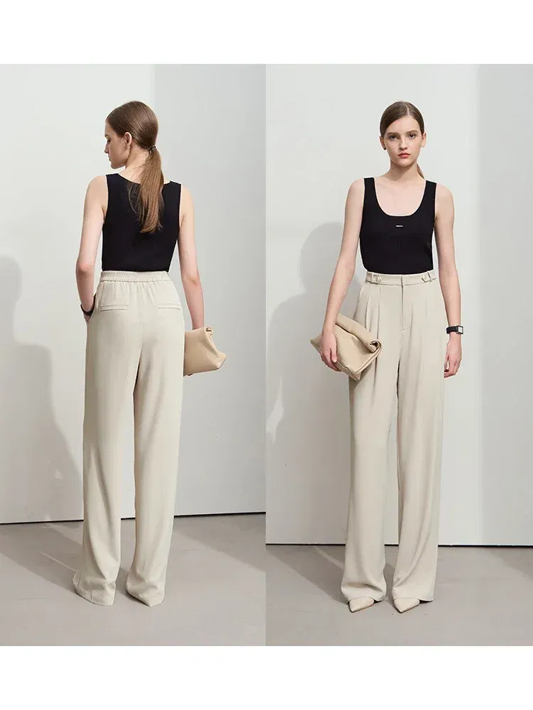 Amii Minimalist 2025 Spring New Women's Solid Versatile Drape Pleated Wide Leg Pants Casual Loose Commuter Suit Pants 12521041