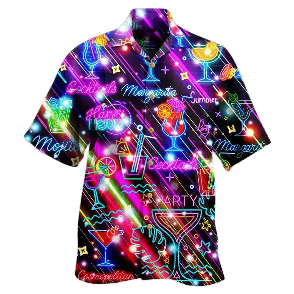 Color: SKY BLUE, Size: L - 2023 Men's Hawaiian Shirts Party Beer Harajuku Oversized Shirt Fashion Printed Short-sleeved Beach Top Tee Men's Clothing Camisa