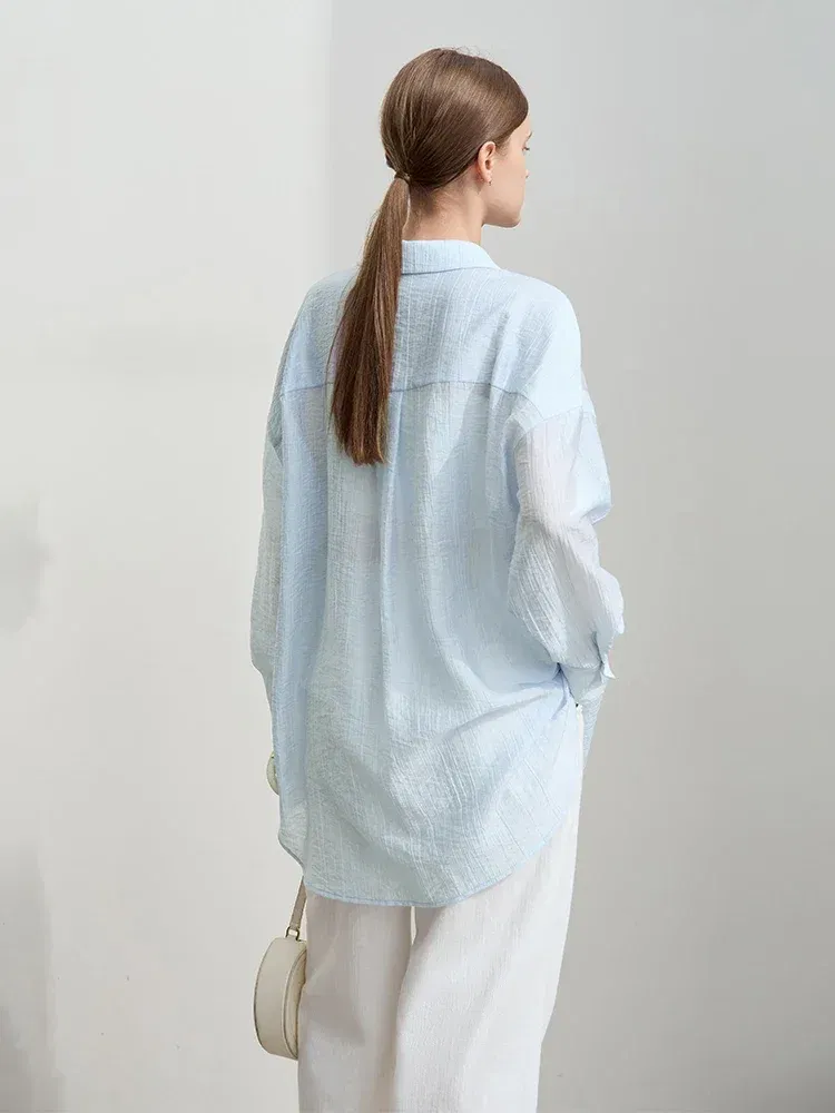 AMII Minimalist Printed Shirt Women 2025 Spring New Luxury Thin Lycra Loose Mid-Length Lapel Single Breasted Outwear 12541024