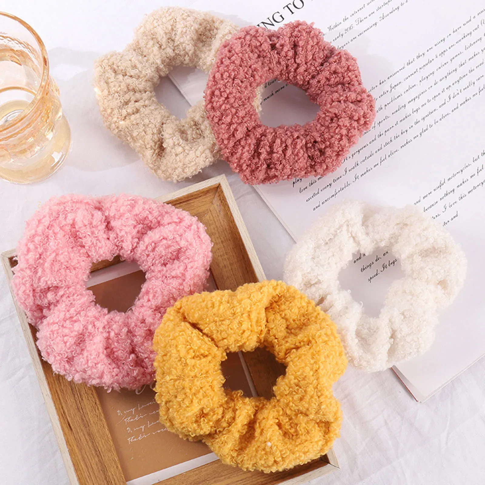 Color: Blue - Fabric Hair Ties Band Cute And Sweet French Large Intestine Circle Ponytail Hair Circle BB Clip Hair Accessory Head Bands