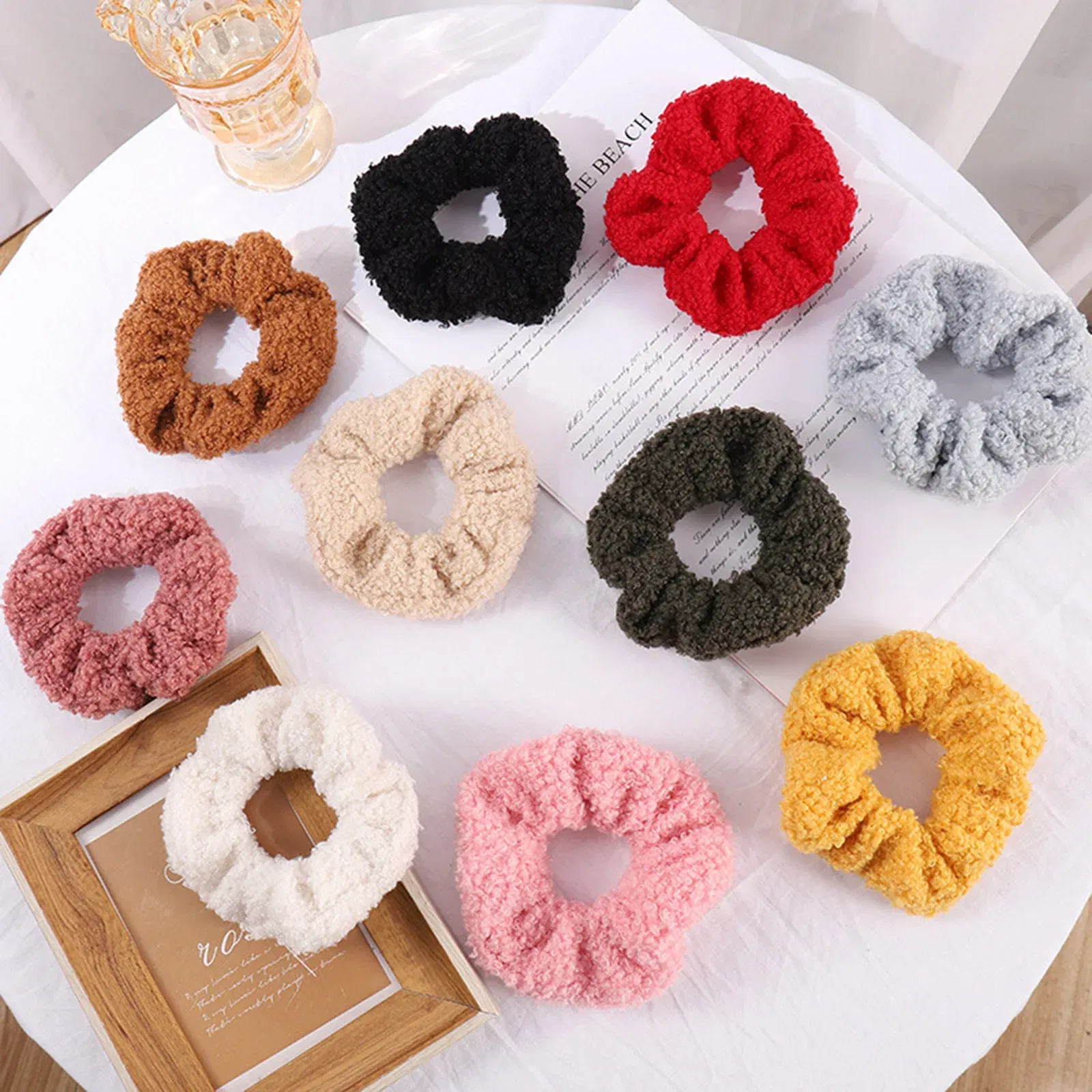 Color: Blue - Fabric Hair Ties Band Cute And Sweet French Large Intestine Circle Ponytail Hair Circle BB Clip Hair Accessory Head Bands