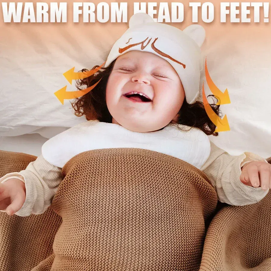 Color: Brown, Size: Option 2, Ships From: CN - Personalized Baby Name Newborn Cotton Beanie and Knitted Blanket Set Embroidered Name Covering and Cute Hat Gift Set