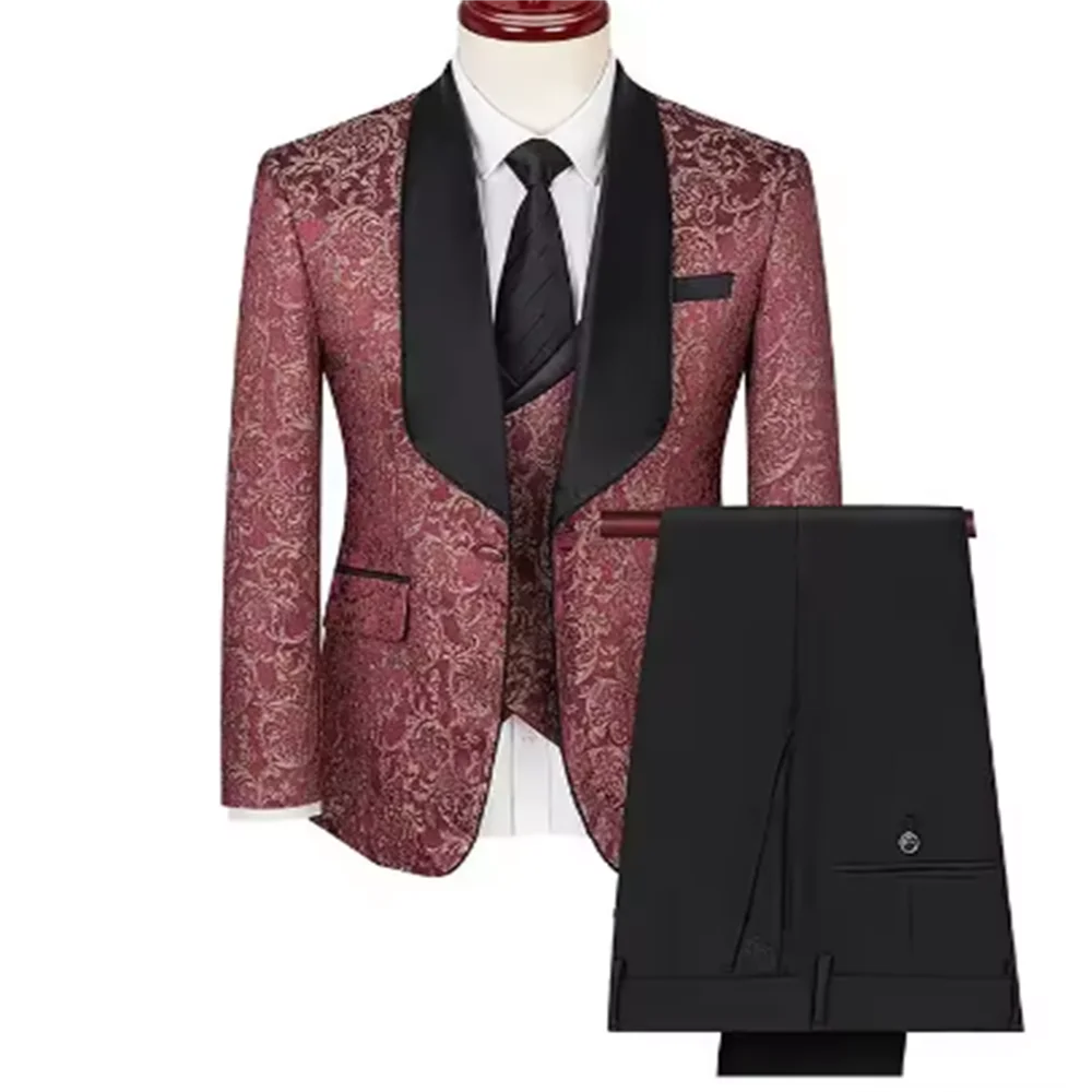 Color: Gold, Size: 5XL - Green Men's Suit 3-Piece, Wedding Party Dress Jacket with Vest & Trousers, Asian Size Slim Men Sets, Beige Black Blue Available