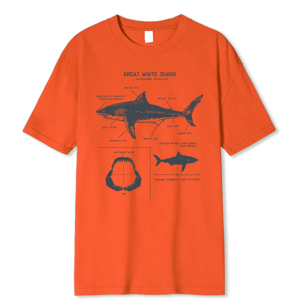 Color: Gold, Size: XL - Great White Shark Anatomy T-Shirt New Summer Men Street Short Sleeve Hip Hop Punk Style Boy Casual Tops Fashion White Tees