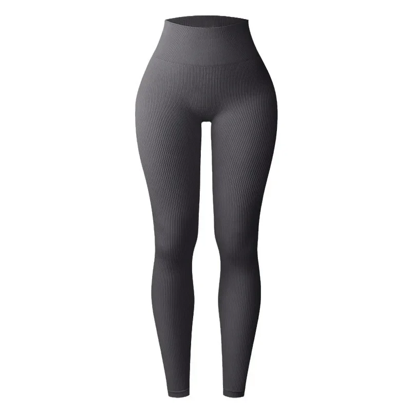 Color: Gold, Size: S - Seamless Knit Yoga Leggings Women Thread Solid Tights Gym Workout Running Stretchy High Waist Hip Liftting Skinny Gym Leggings