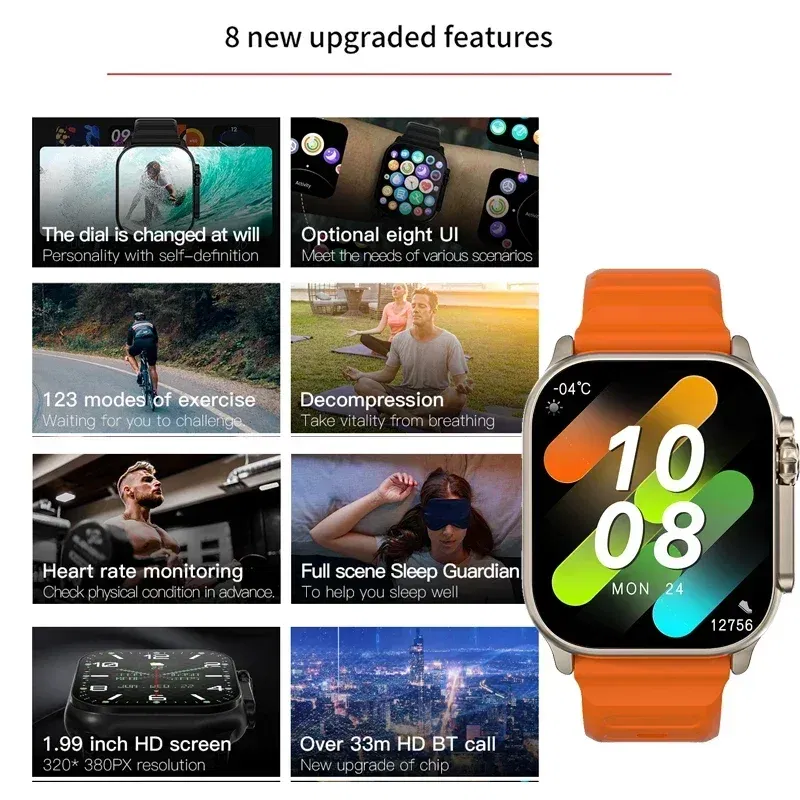 Color: GRAY - New Watch T800 U2 Smart Watch 49mm 2024 New NFC Men Women GPS Track Bluetooth Call BT Music Games Wireless Charging Smartwatch
