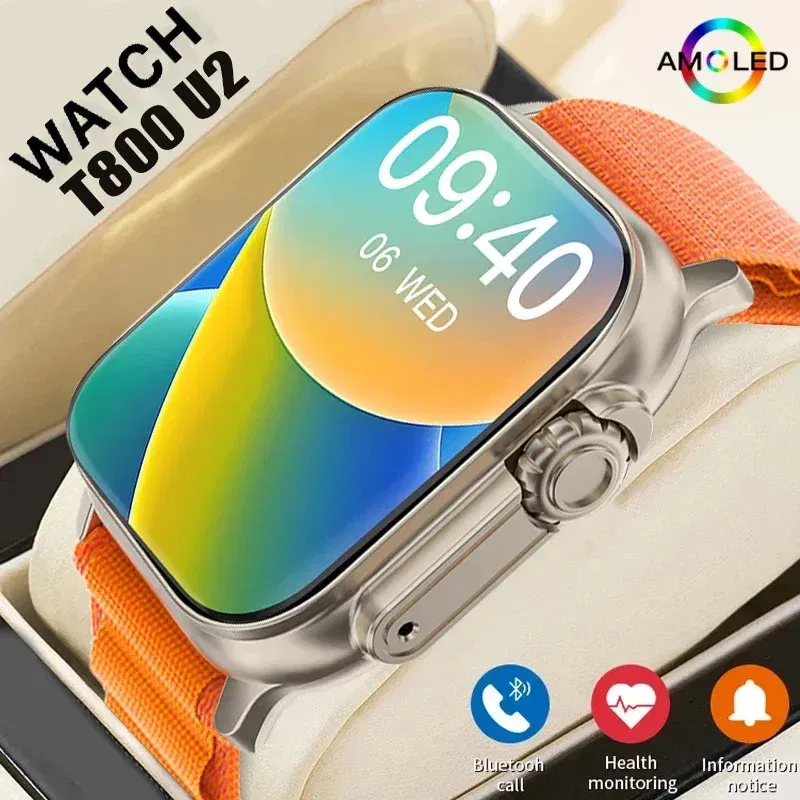 Color: GRAY - New Watch T800 U2 Smart Watch 49mm 2024 New NFC Men Women GPS Track Bluetooth Call BT Music Games Wireless Charging Smartwatch