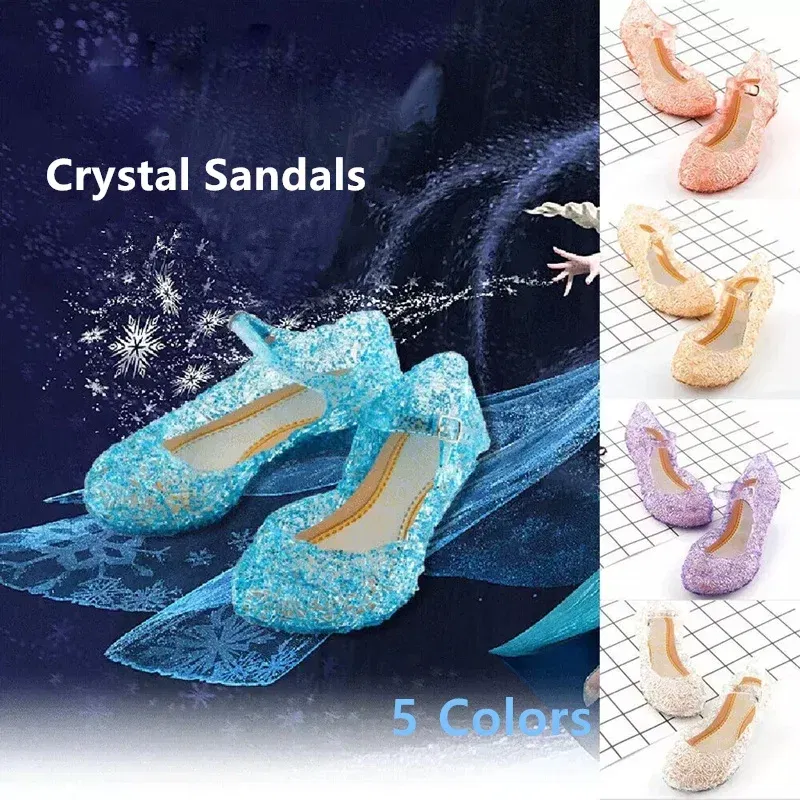 Color: Blue, Shoe Size: 3 - Elsa Princess Crystal Shoes for Girls 2024 New Fashion Kids Birthday Casual Sandals Shoes Baby Wedding Party Shoes