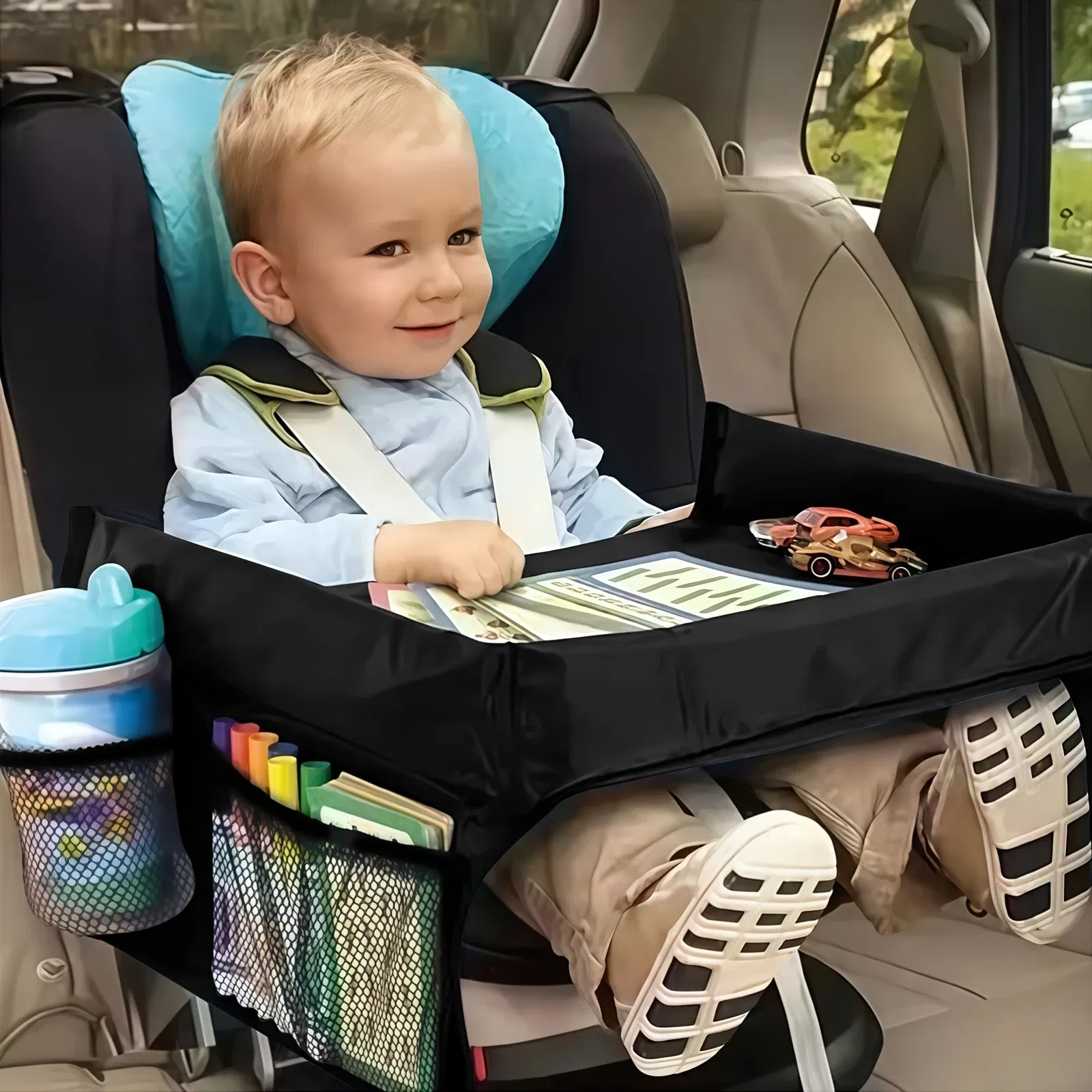 Kids Car Seat Tray Multi-functional Play Table Organizer Storage Snacks Toys Cup Holder Waterproof Car Table Portable Table