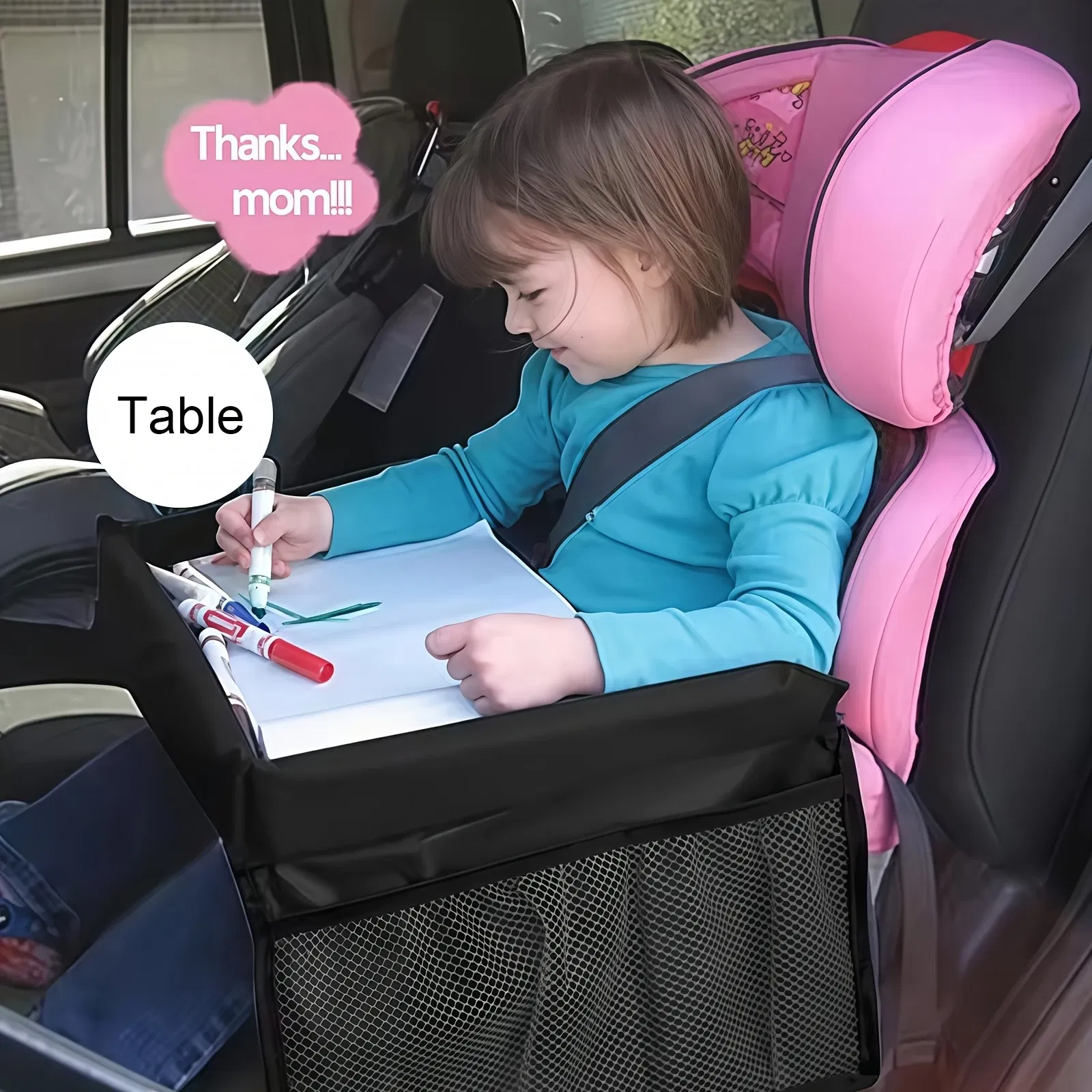 Kids Car Seat Tray Multi-functional Play Table Organizer Storage Snacks Toys Cup Holder Waterproof Car Table Portable Table