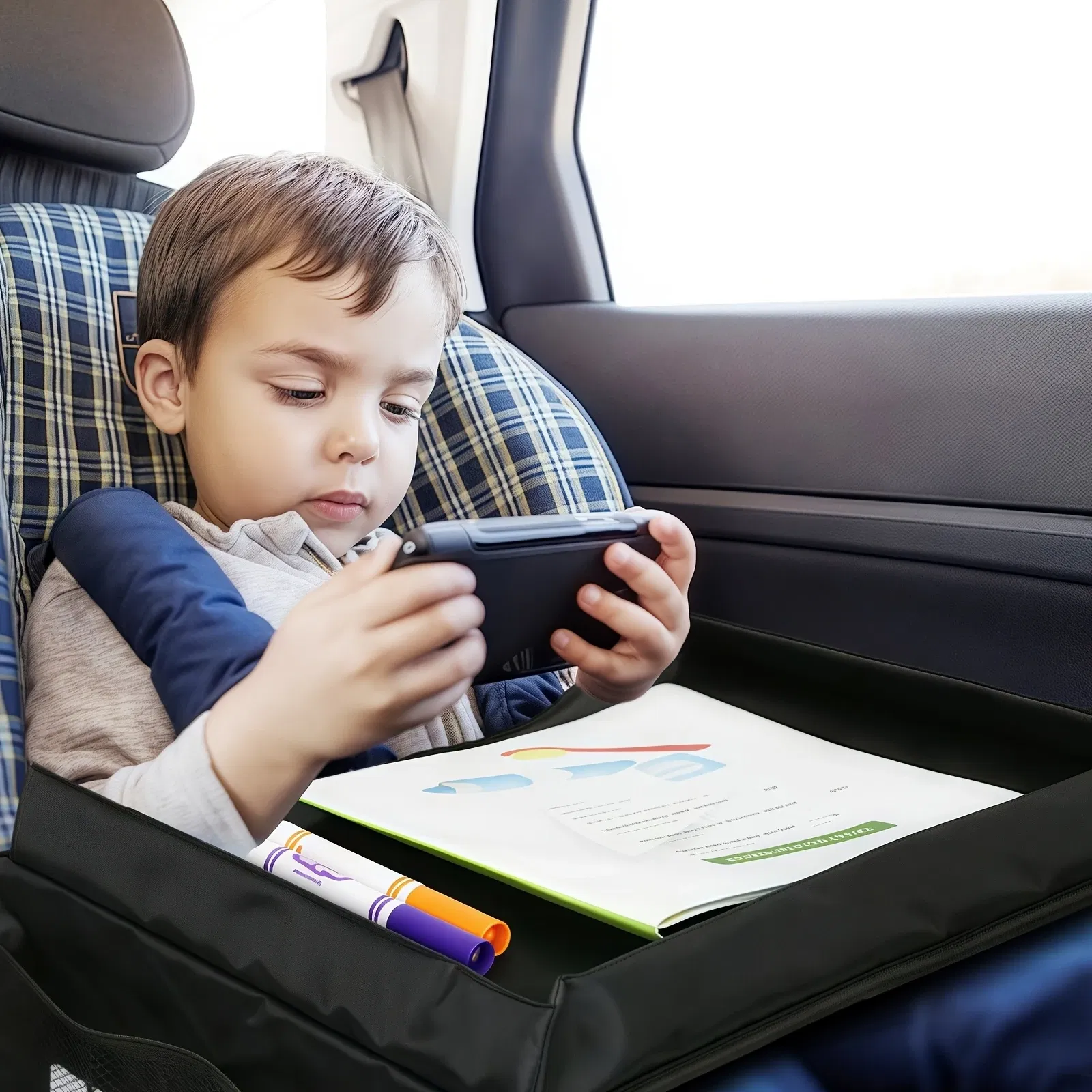 Kids Car Seat Tray Multi-functional Play Table Organizer Storage Snacks Toys Cup Holder Waterproof Car Table Portable Table