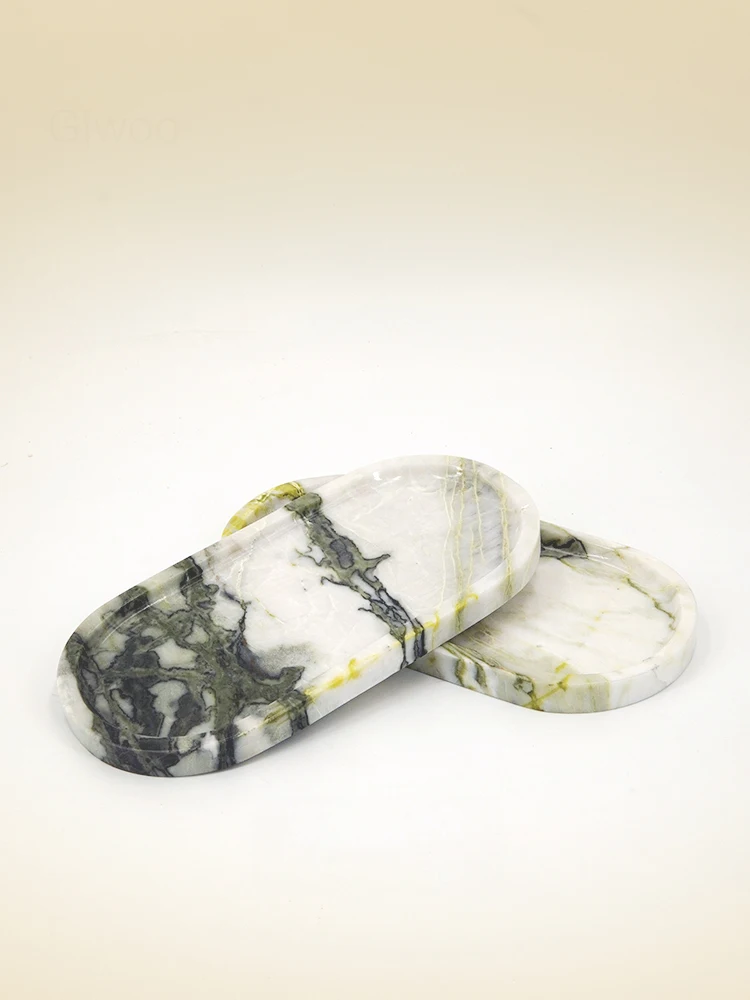 Color: Dark Khaki - Real Luxurious Marble Vanity Tray for Perfume Candles Jewelry Luxury Calacatta Marble Tray for Home Decor