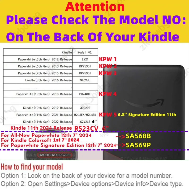 Color: black, Size: Sixteen - Cute Smart Case for 6.8' 6'' Kindle Paperwhite Signature 11th Generation Edition 12th 2024 7'' 7th 10th 6th M2L4EK RS23CV Cover