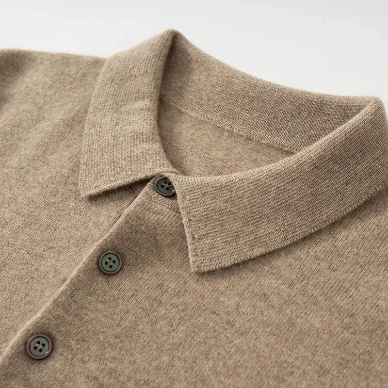 Color: black, Size: L - High Quality Men's 100% Cashmere POLO Collar Pullover Soft Elastic Autumn Winter Business Casual Solid Color Knitted Sweater