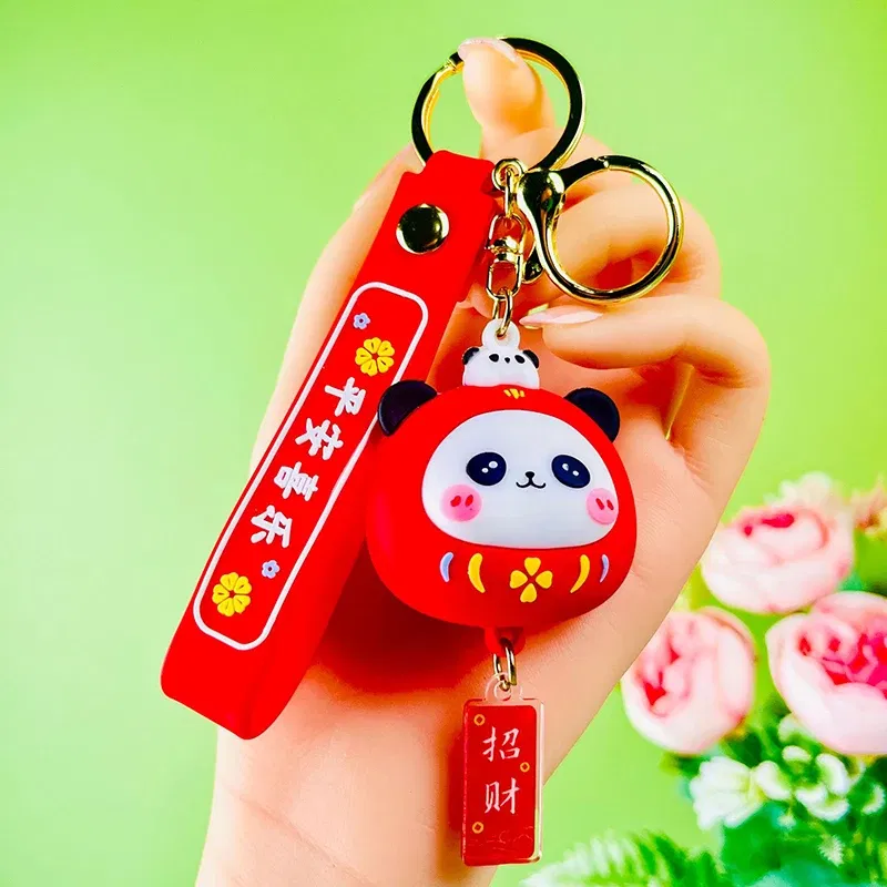 Color: Red - Cartoon Panda Keychain Silicone Animal Doll Pendant Keyring For Women Men Bag Charms Car Key Holder Accessories Couple Gift