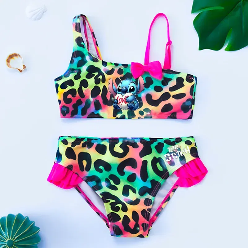 Color: Red, Size: XXS - Lilo Stitch Gilrs Bow Bikini Set Trendy Two-Piece Swimsuits for Summer Stylish Beachwear Pool Fashion Bathing Suits 3-12Y