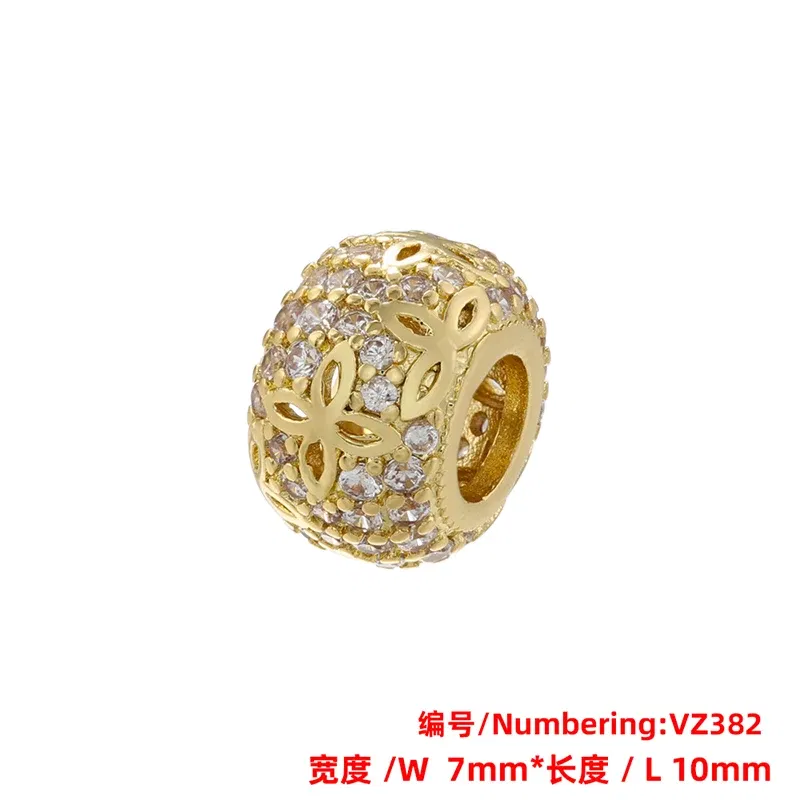 Color: green - ZHUKOU Brass flowers beads for jewelry making Cubic zirconia diy handmade Bracelets jewelry making beads Jewelry materials VZ380
