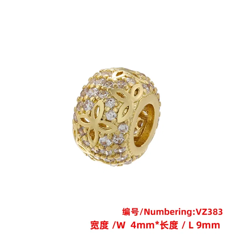 Color: green - ZHUKOU Brass flowers beads for jewelry making Cubic zirconia diy handmade Bracelets jewelry making beads Jewelry materials VZ380