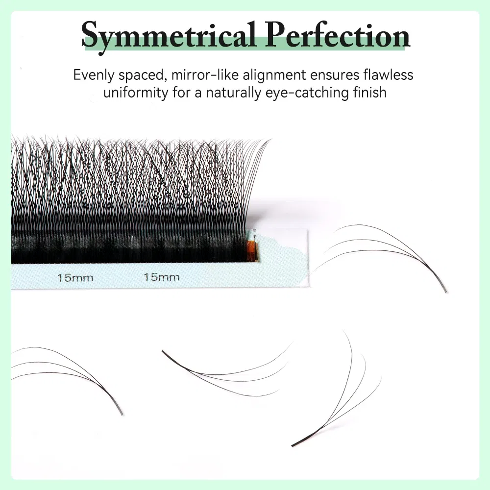 Curl: CC, Thickness: 0.10mm, Length: 15mm - Yelix Smaller Opening 3D Lashes Narrow 3D W Shape Eyelash Extension Premade Volume Fan Lashes Natural Soft Eyelash