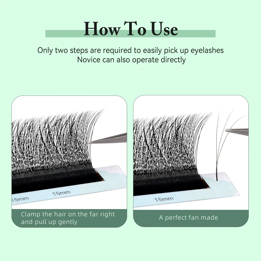 Curl: CC, Thickness: 0.10mm, Length: 15mm - Yelix Smaller Opening 3D Lashes Narrow 3D W Shape Eyelash Extension Premade Volume Fan Lashes Natural Soft Eyelash