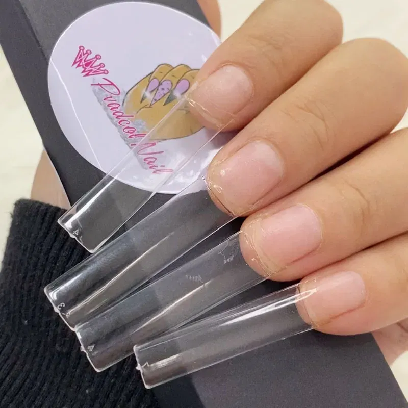 Color: Beige - 500pcs Flat Square XXL Long Acrylic Nail Tips Flatter Straight Non C Curve Half Cover False Nails Tip Manicure Tool
