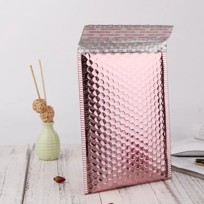 Color: Light Yellow, Gift Box Size: 7.4x4.2x4cm, Gift Bag Size: 9x15cm - 10pcs Multi-Size Rose Gold Aluminum Foil Shipping Mailing Bags Waterproof Express Bubble Bags for Gift Packaging Envelope