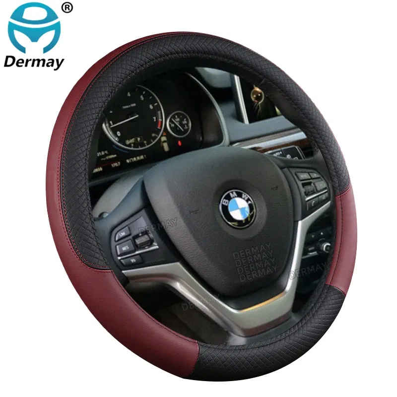 Color Name: Red - 9 Color Sport Auto Steering Wheel Covers Anti-Slip Leather Car Steering-wheel Cover Car-styling Anti-catch Holder Protor