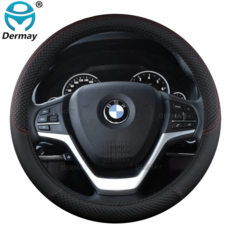 Color Name: Red - 9 Color Sport Auto Steering Wheel Covers Anti-Slip Leather Car Steering-wheel Cover Car-styling Anti-catch Holder Protor