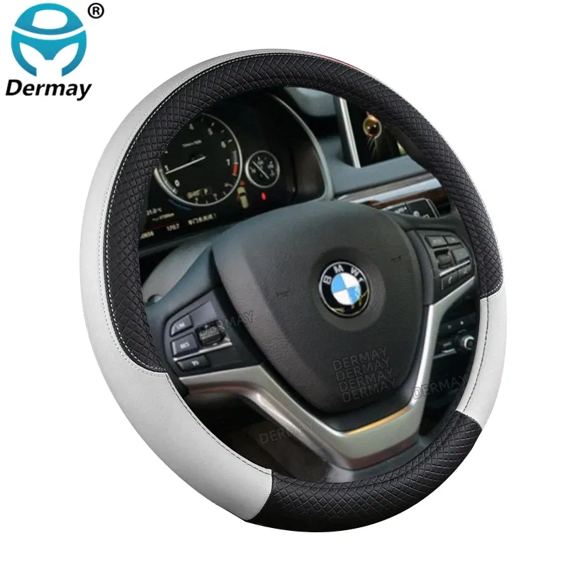 Color Name: Red - 9 Color Sport Auto Steering Wheel Covers Anti-Slip Leather Car Steering-wheel Cover Car-styling Anti-catch Holder Protor