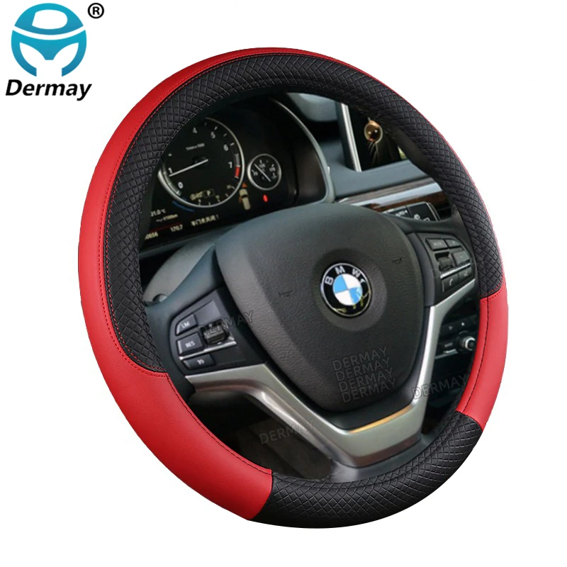 Color Name: Red - 9 Color Sport Auto Steering Wheel Covers Anti-Slip Leather Car Steering-wheel Cover Car-styling Anti-catch Holder Protor