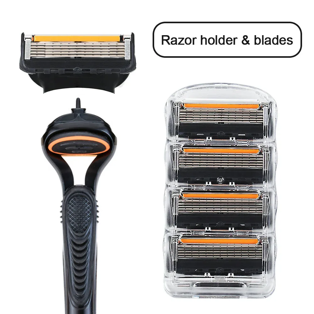 Color: black - 4/12/24 Pcs 5-layer Men's Razor Fusion Pro Power Shaving Shaver Male Face Beard Hair Trimmer 5 Layer Blades Replacement Refills
