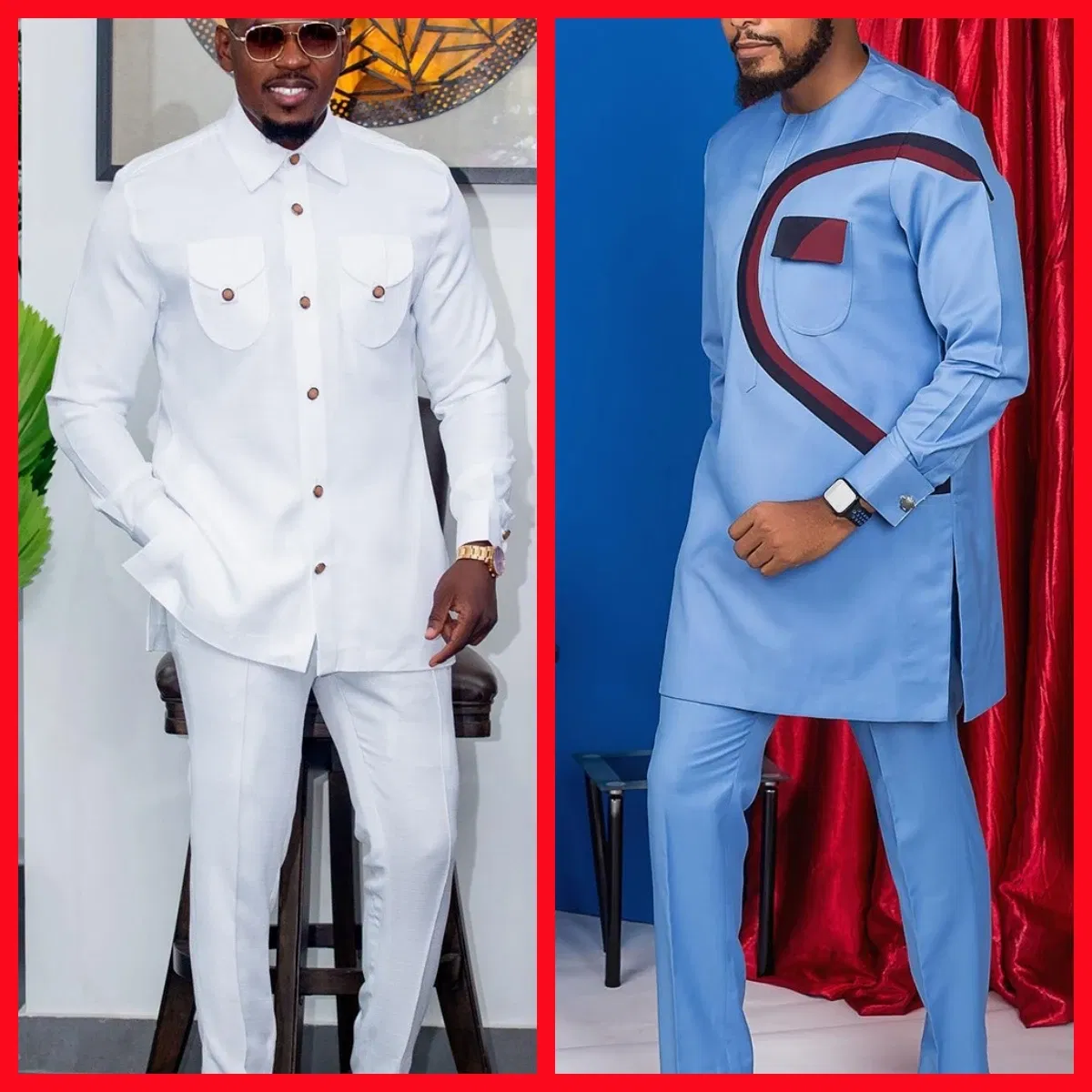 Color: Navy Blue, Size: L - New Men's Tenos Wedding 2-Piece Suit Waist Pants Shirt Solid Color Panel Long Sleeve Party African Ethnic Style Clothing (M-4XL)
