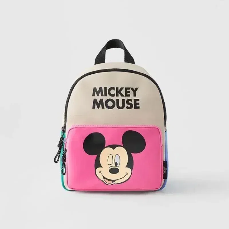 Color: Silver - Disney New Mickey Cartoon Fashion Backpack Women's Minnie Canvas School Bag Boys and Girls Fashion Large Capacity Backpack