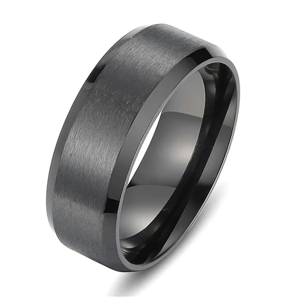 Main Stone Color: Silver, Ring Size: 10 - JUCHAO Classic Ring Men Titanium Black Men Jewelry Wedding Bands Boyfriend Gift Dropshipping