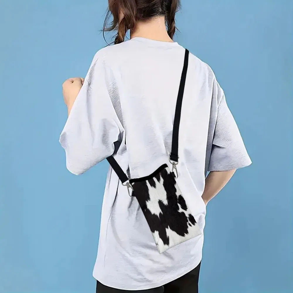 Color: black, Size: Extra Large - Cow Graffiti Crossbody PhoneBag Adjustable Detachable Strap Designed ForWomen CrossbodyBagShoulder Bag