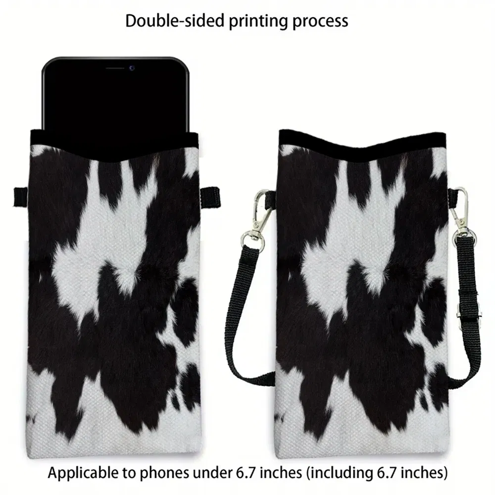 Color: black, Size: Extra Large - Cow Graffiti Crossbody PhoneBag Adjustable Detachable Strap Designed ForWomen CrossbodyBagShoulder Bag