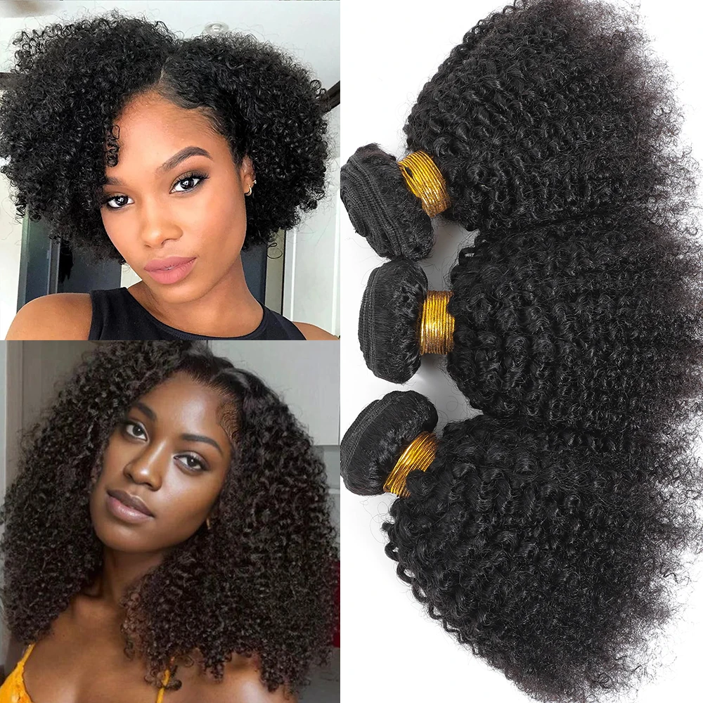 Color: Natural Color, Stretched Length: 10 10 12 - Brazilian Afro Kinky Curly Human Hair Bundles 4b 4c Afro kinky Bulk Human Hair Weave Bundle Deal Hair Extensions Wholesale