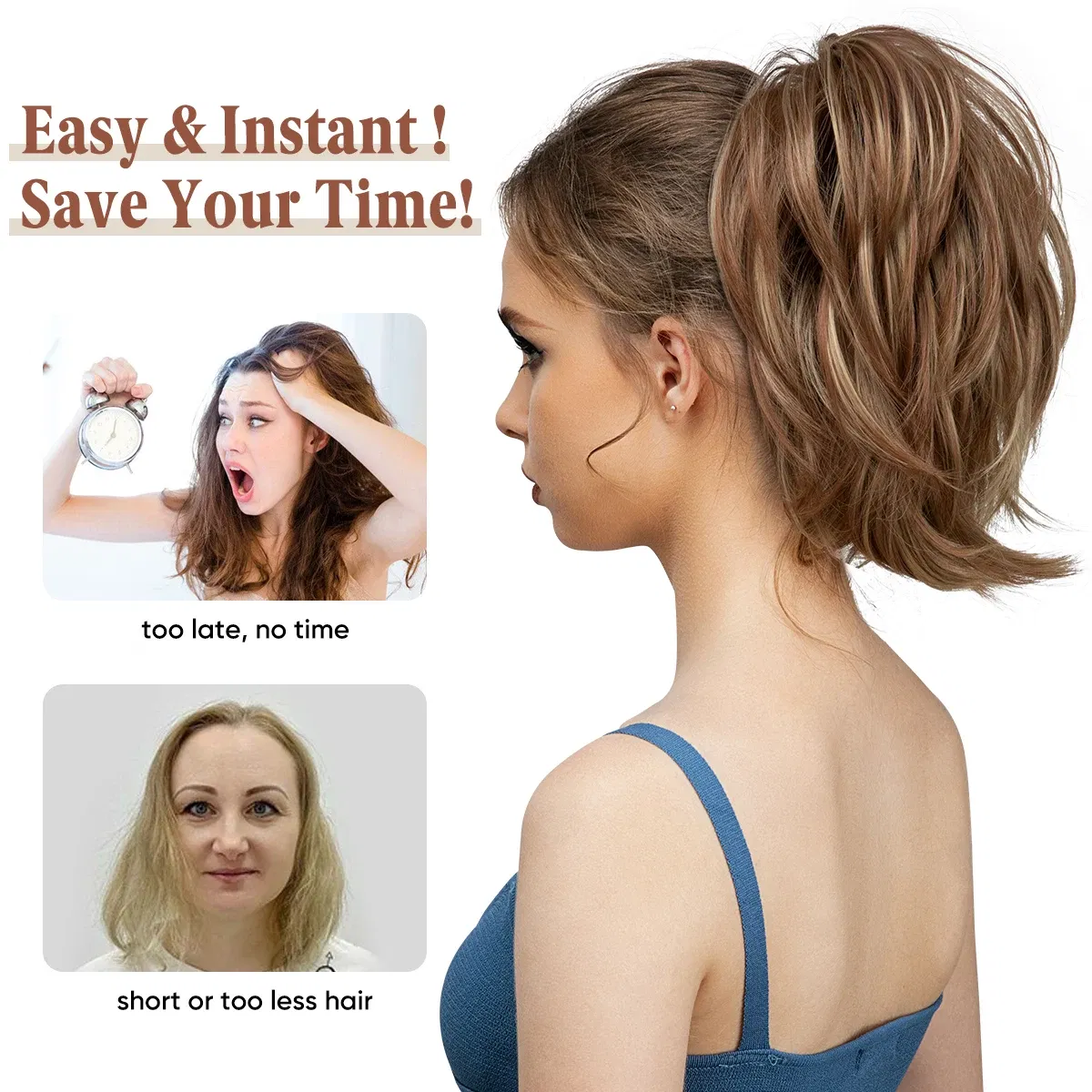 Color: P1B/613, Bulk Buy: 1pc - Synthetic Claw Clip In Ponytail Hair Extensions Diy Hairpiece Hair Bun  Fake Blonde Hair False Pigtail for Women