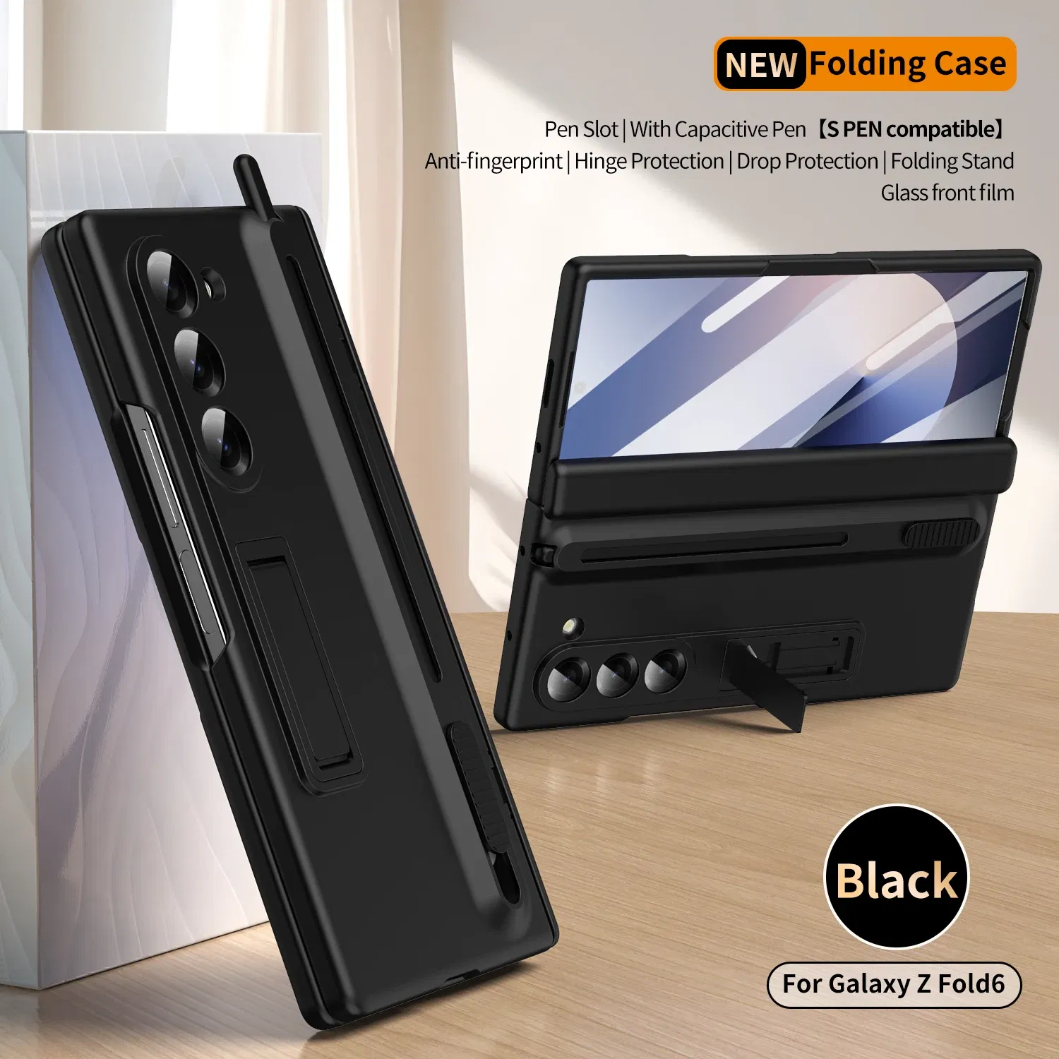 Color: milky, Material: ABS - Touch Pen Case For Samsung Galaxy Z Fold 6 5 4 3 Skin Friendly Folding Hinge with Elastic Wrist Band Screen Tempered Film Cover