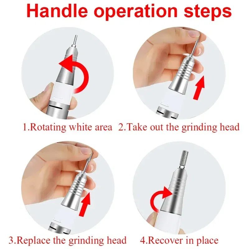Color: WHITE - Electric Nail Drill Pen Handle File Polish Grind Machine Handpiece Manicure Pedicure Tool DC & 3 PIN PLUG Nail Drill Accessories