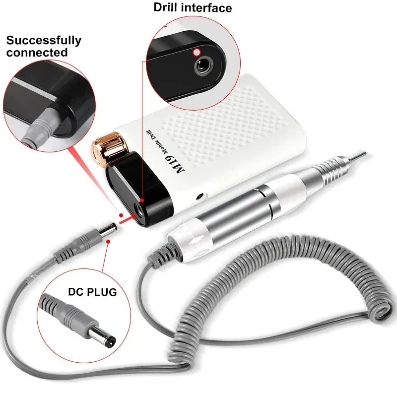 Color: WHITE - Electric Nail Drill Pen Handle File Polish Grind Machine Handpiece Manicure Pedicure Tool DC & 3 PIN PLUG Nail Drill Accessories