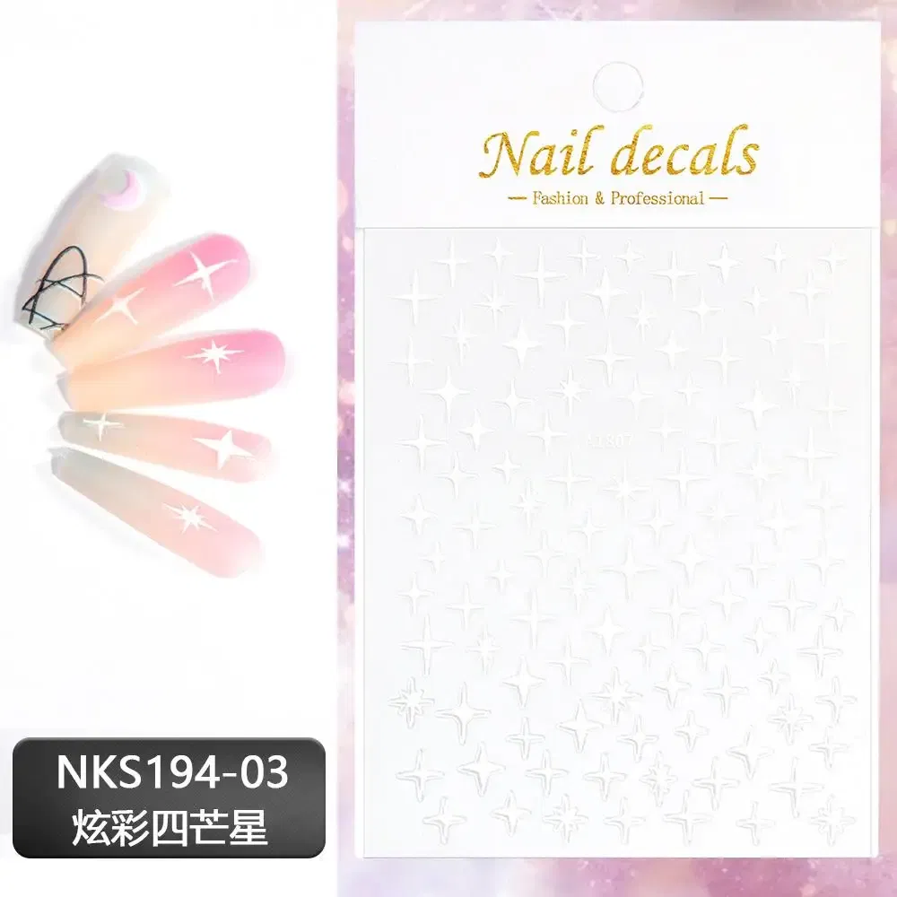 Color: Black with White - 3D Laser Silver/Rose Gold Hollow Cross Star Nail Art Stickers Design Self-Adhesive Hollow Cross Star Nail/Body Art Decor Sticker