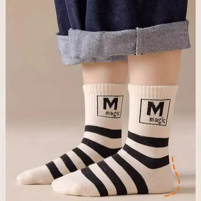 Color: Beige, Size: 2-3T - 5 Pairs Boys Socks Autumn Cotton Socks Baby Child 1-14T  Kids Cartoon Bear Pattern Sport Sock