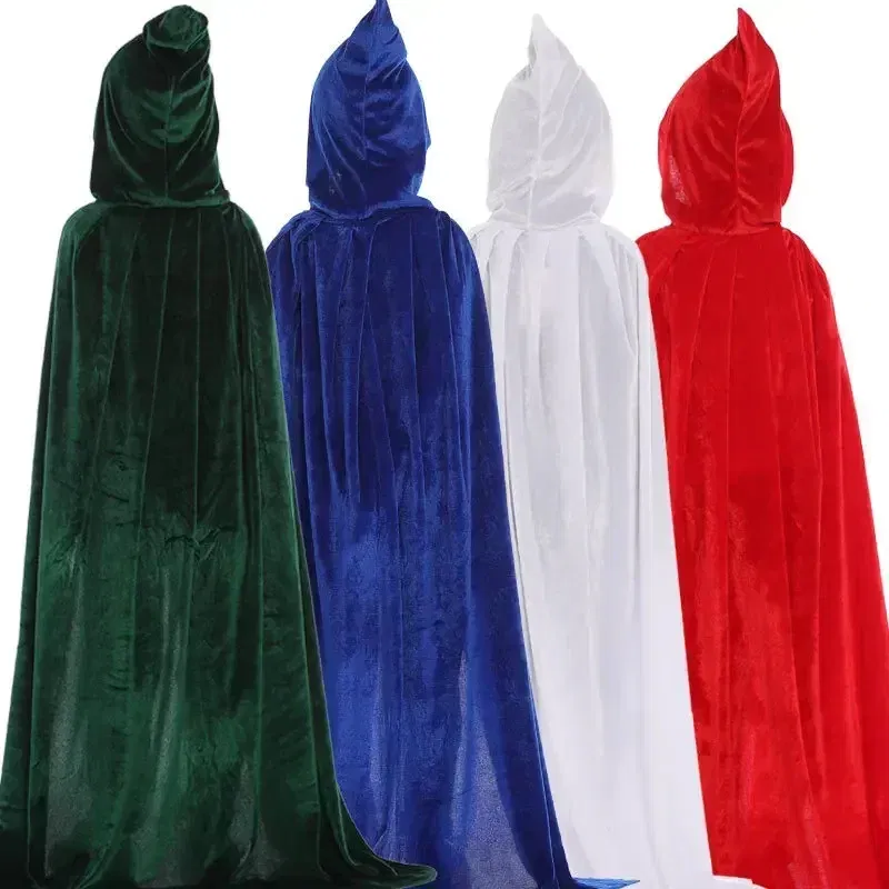 Color: green, Size: S - Velvet Cloak Cape Hooded Medieval Costume Witch Wicca Vampire Man Woman Unisex Solid Color