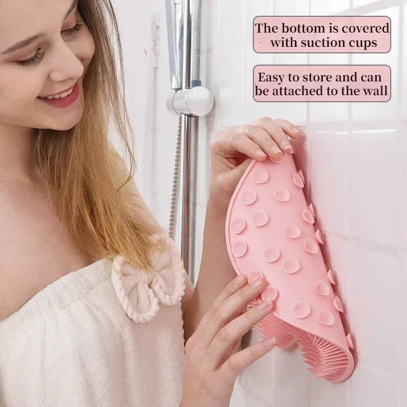 Color: Blue - Non-slip Shower Mat Silicone Massage Wash Foot Pad Bath Massage Brush Pad Bathroom Rub Back Brush with Sucker Cleaning Tools