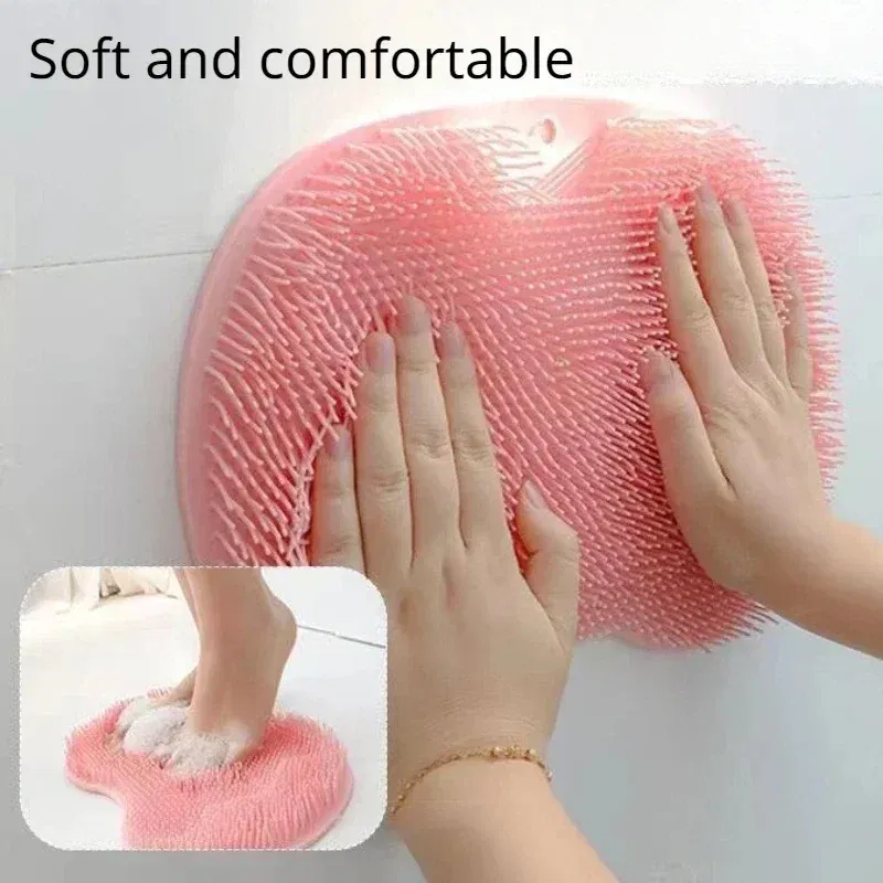 Color: Blue - Non-slip Shower Mat Silicone Massage Wash Foot Pad Bath Massage Brush Pad Bathroom Rub Back Brush with Sucker Cleaning Tools