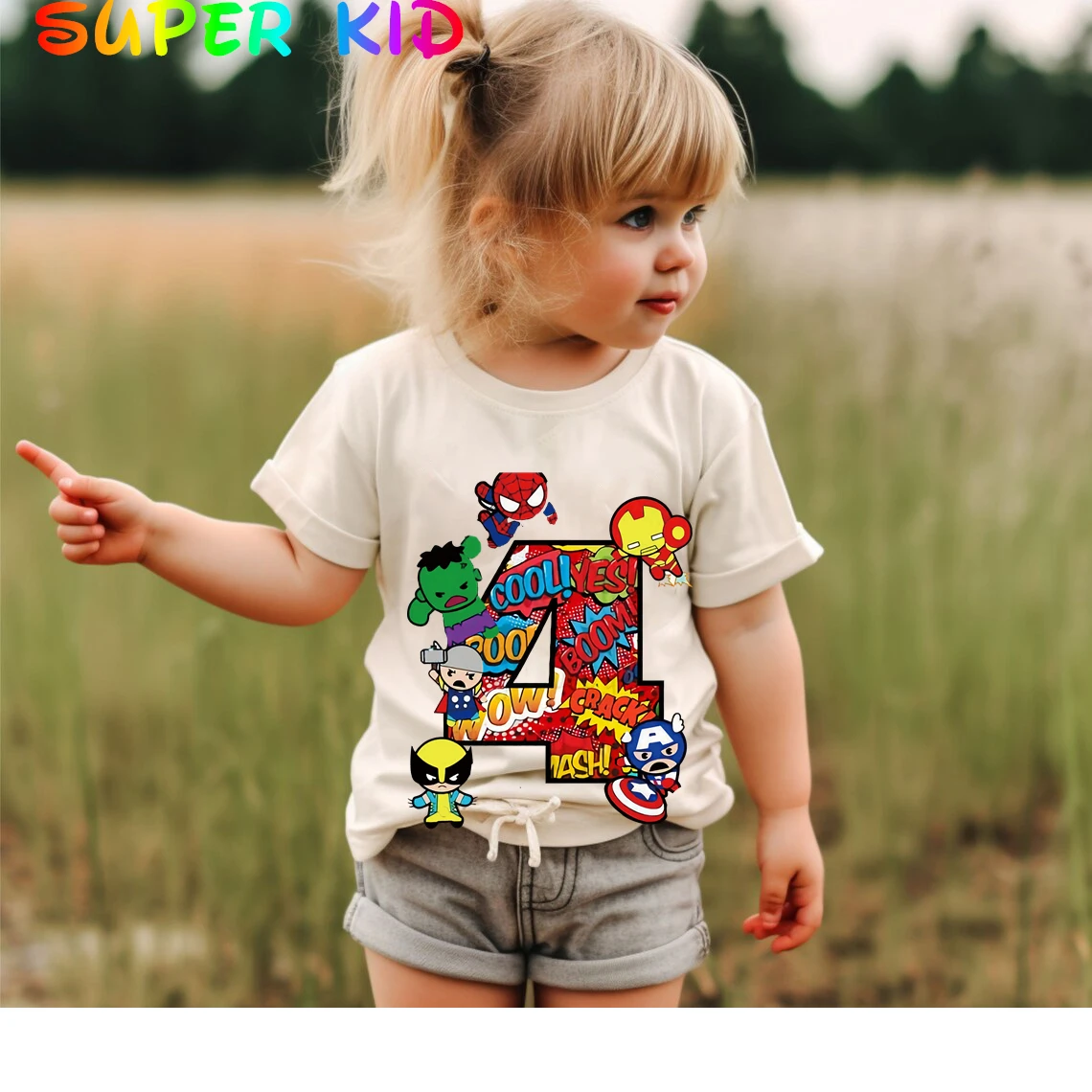 Color: GRAY, Kid Size: 5T - Summer 2024 3 4 5 6 7 8 9 Marvel SuperHero Birthday Girl Short Sleeved T-shirt The Avengers Personalize Name Birthday Boy Shirt