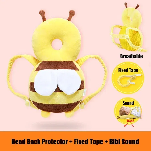 Color: green - Head Back Protector Baby Protect Pillow Learn Walk Headgear Prevent Injured Safety Pad  prevention Fall Cartoon Bee Kids Pillows