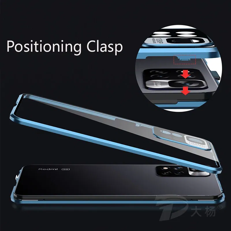 Color: PURPLE, Bundle: Case & Screen Protector, Material: aluminum - Full Protection Case Metal Magnetic Double Sided Glass Snap Lock Case For XiaoMi Redmi Note 13 Pro Plus 5G Bumper Phone Cover